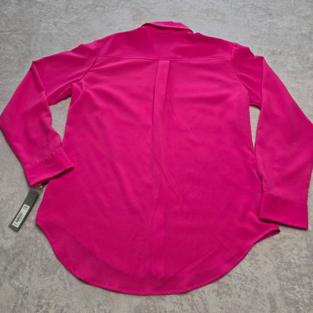 Hot Pink Long Sleeve Button Down Blouse Shirt Med Office Siren Barbiecore NEW - Picture 2 of 7